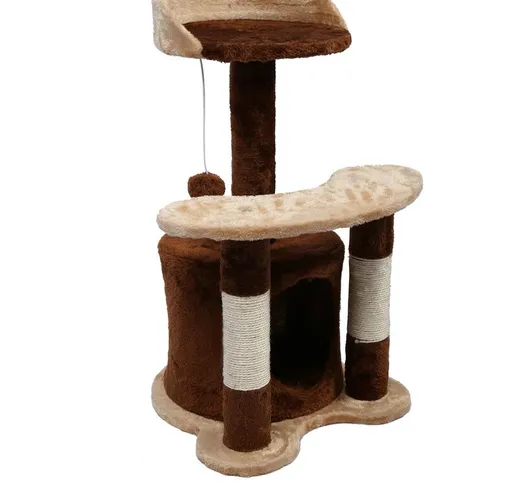 Albero tiragraffi gioco gatti 65cm marrone/beige con ripiano cuccetta pallina