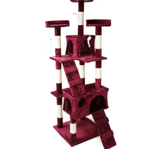 Albero tiragraffi vinaccia 170 cm con piattaforme, cuccette e scale
