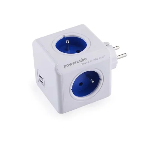 Allocacoc PowerCube - Presa DuoUSB, 4 prese 250 V + 2 USB, FR, colore white