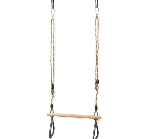 Altalena a trapezio in legno, Altalena con anelli da ginnastica, Verde, 200 cm, Moschetton...