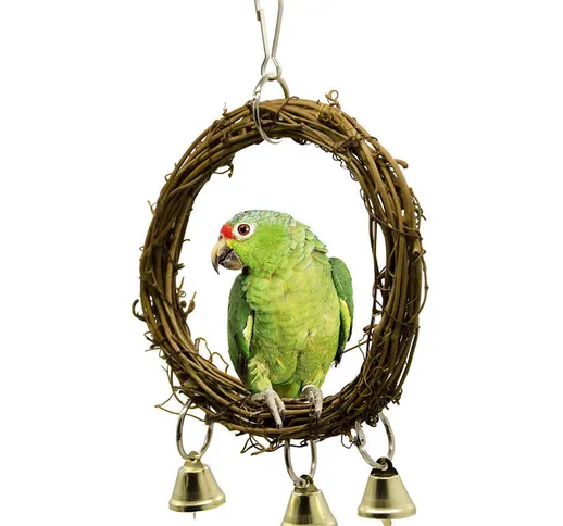 Altalena pappagallo masticabile in rattan con campanello