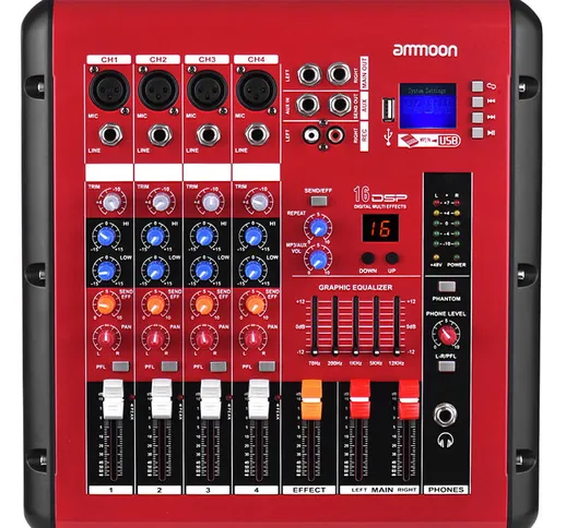 ammoon PMR406 Mixer audio digitale a 4 canali con funzione di amplificatore di potenza Int...