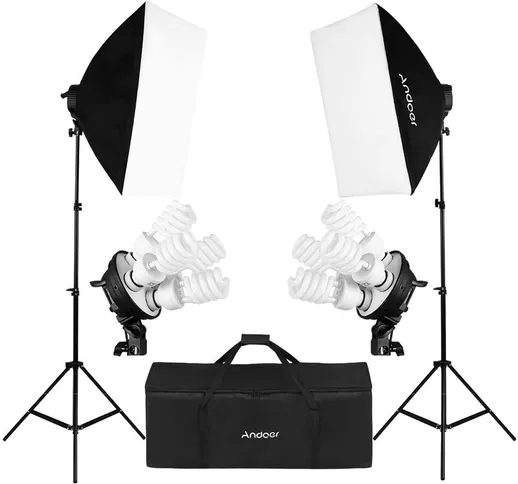 Andoer Studio Photo Lighting Kit con 2 * Softbox / 2 * Portalampada 4in1 / Lampadina 8 * 4...