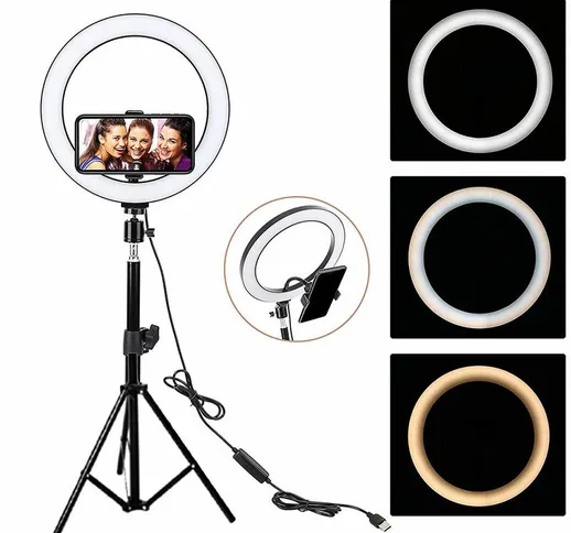 B&s - Anello luminoso con treppiede supporto cellulare selfie video trucco led 26cm