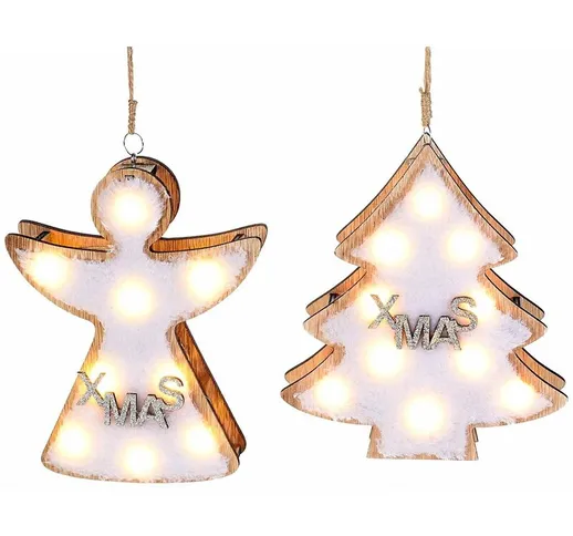 Angelo e albero di Natale luminosi da appendere set da 4 decorazioni