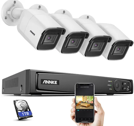 Annke - ANKE-H800 - Sistema di sicurezza PoE 4K a 8 canali e 4 telecamere, rilevamento di...