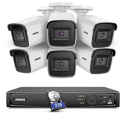 Annke - ANKE-H800 - Sistema di sicurezza PoE 4K a 8 canali e 6 telecamere, rilevamento di...