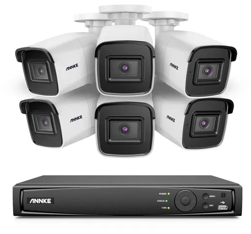 ANKE-H800 - Sistema di sicurezza PoE 4K a 8 canali e 6 telecamere, rilevamento di persone...