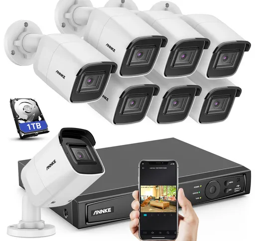 ANKE-H800 - Sistema di sicurezza PoE 4K a 8 canali e 8 telecamere, rilevamento di persone...