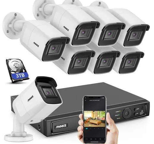 ANKE-H800 - Sistema di sicurezza PoE 4K a 8 canali e 8 telecamere, rilevamento di persone...