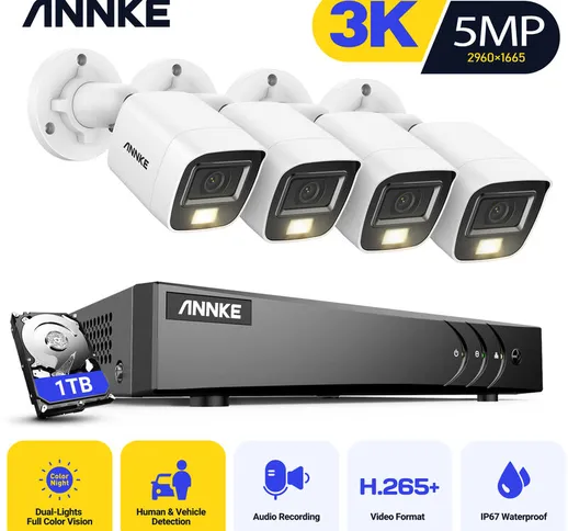 Annke - dvr 3K 5 in 1 a 16 canali x 4 pcs 3K (5 mp) Telecamera con tubo analogico a doppia...