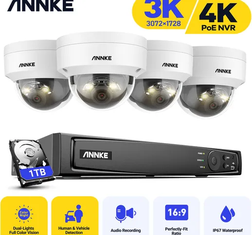 Annke - 8CH 4K Sorveglianza autonoma PoE nvr x 4 pezzi 1080P 24H Telecamera di sicurezza p...