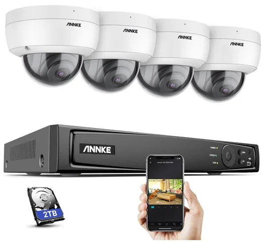 Annke - H800 - Sistema di sicurezza 4K 4K PoE 16 canali 4 telecamere, rilevamento persone...