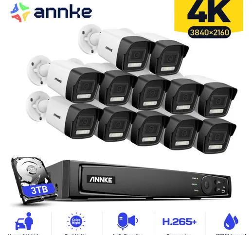 H800 - Sistema di sicurezza PoE 4K a 16 canali e 12 telecamere, rilevamento di persone e v...