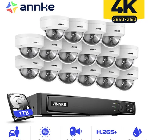 -H800 - Sistema di sicurezza PoE 4K a 16 canali e 16 telecamere, rilevamento di persone e...