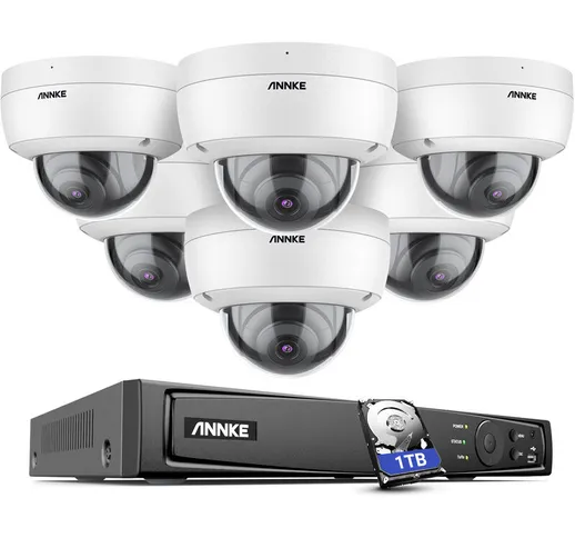Annke - H800 - Sistema di sicurezza PoE 4K a 8 canali e 6 telecamere, rilevamento di perso...