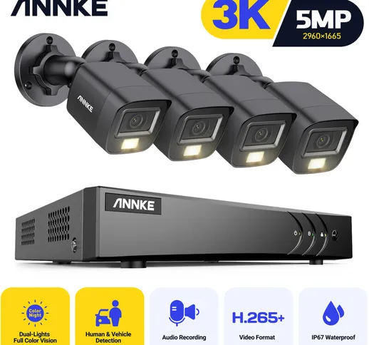 Annke - Sistema di sicurezza cablato 3K a 16 canali 4 telecamere a doppia luce, visione no...
