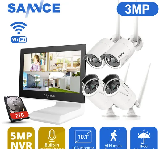  Sistema di telecamere di sicurezza wireless 4CH 1080p, NVR All-in-One con monitor da 10,1...