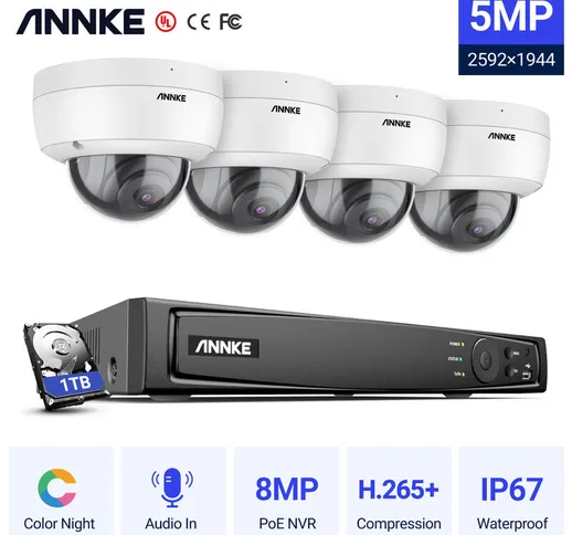  Sistema di telecamere di sicurezza IP PoE da 5 MP con telecamere DOME ONVIF 8CH 4K NVR Vi...