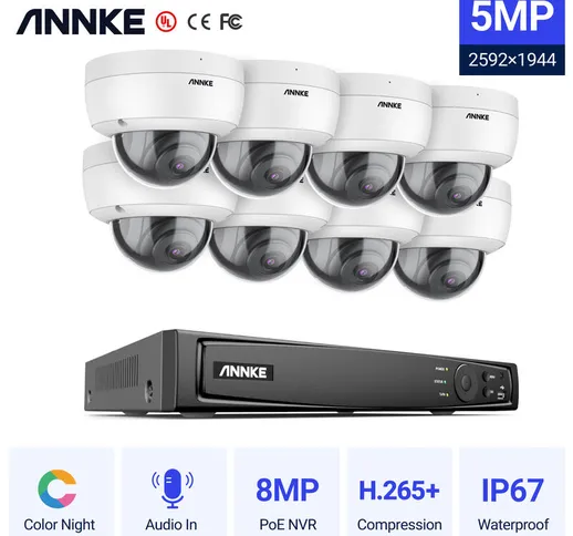  Sistema di telecamere di sicurezza IP PoE da 5 MP con telecamere DOME ONVIF 8CH 4K NVR Vi...