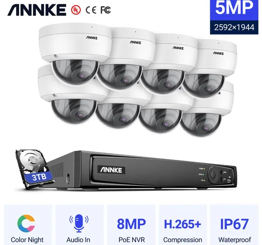  Sistema di telecamere di sicurezza IP PoE da 5 MP con telecamere DOME ONVIF 8CH 4K NVR Vi...