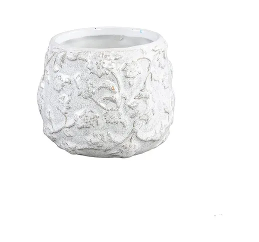 Antico vaso rotondo in ceramica smaltata bianca cm.12,5x10h. - Bianco