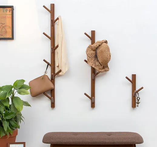Freosen - Appendiabiti da parete in legno di bambù a forma di albero con 11 ganci per ripo...