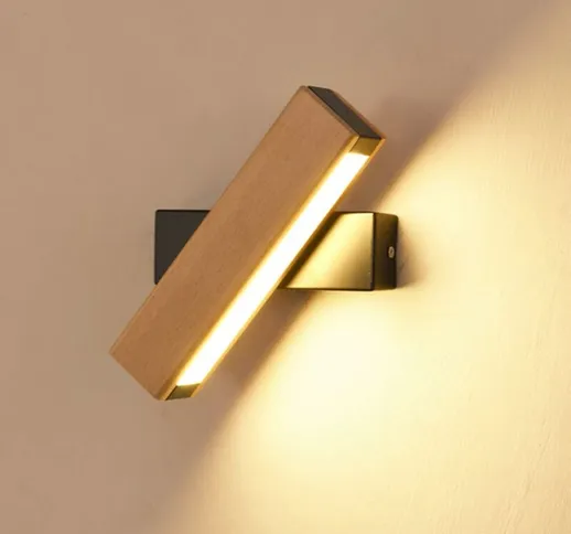 Applique a LED, 4W 400LM Applique da parete in legno per interni Girevole a 360°, Lampada...