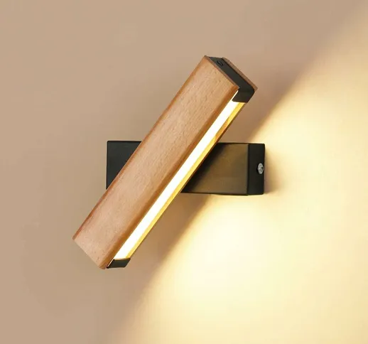  - Applique a led, 4W 400LM Applique da parete in legno per interni Girevole a 360°, Lampa...