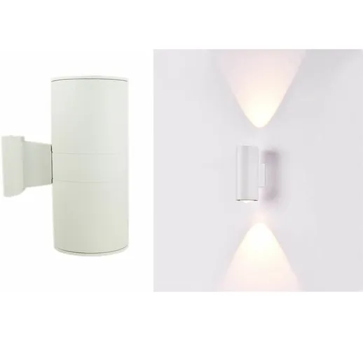 Applique esterno tubolare lampada parete e27 bianco doppio fascio luce 8009-90