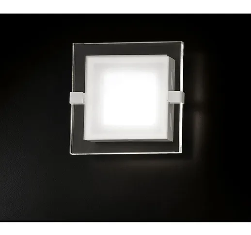 Applique fb-square 2041 a1 7.5w led 750lm vetro satinato trasparente quadrata lampada pare...