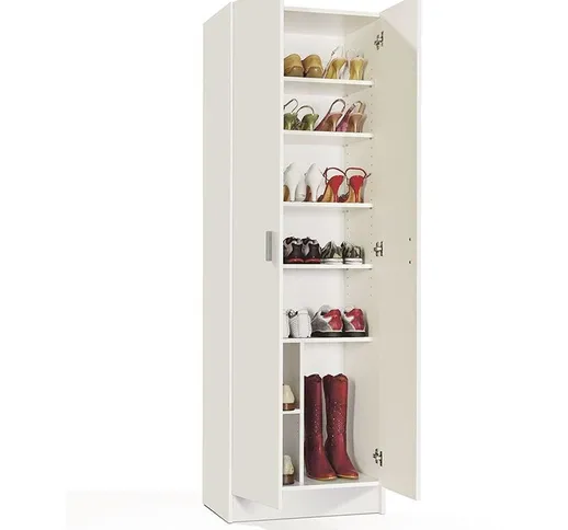 Armadio scarpiera multiuso armadietto mobile bagno casa garage 2 ante 8 ripiani BIANCO 59...