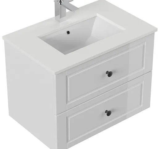 Arredo bagno Ely 70 Cottage quarzo bianco mobile base in bianco lucido - bianco lucido