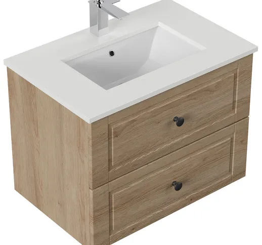  - Arredo bagno Ely 70 Cottage quarzo bianco mobile base in rovere - rovere chiaro