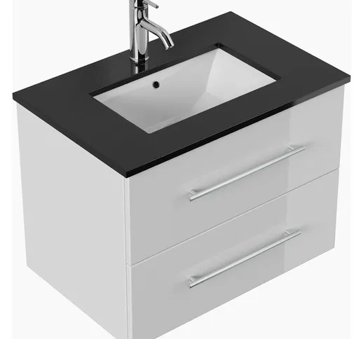 Arredo bagno Ely 70 quarzo nero mobile base in bianco lucido - bianco lucido