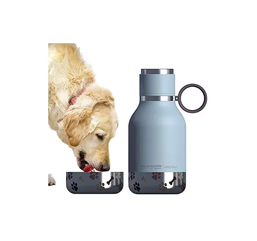 Ciotola per cani asobu attaccata a bottiglia isolata in acciaio inox da 1 litro, blu Ad-n-...