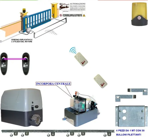 Automatismo Cancello Scorrevole Kit Motore 220 V 250 W Traina 6 Quintali 2 Radiocomandi 4...