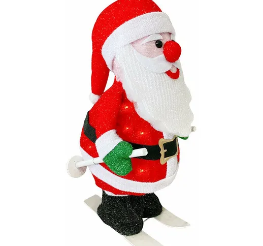Babbo Natale con Scii 20X30X61 cm Luci e Movimento Decorazione Natalizia