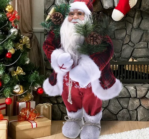 Babbo Natale Elegante 40cm in Plastica Vestiti in Tessuto Decorazione Natalizia