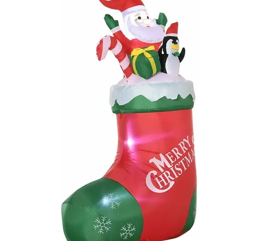 Babbo Natale Gonfiabile 90x50x149 cm con Pinguino Calza Natalizia e Luci led