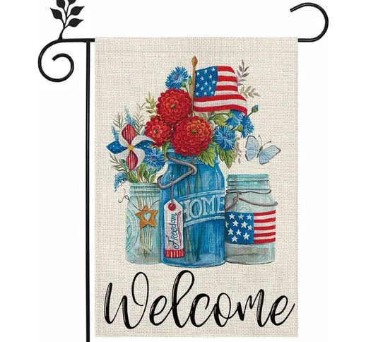 Bandiera americana patriottica del giardino di benvenuto floreale della stella e della str...