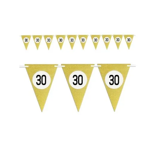 Bandierine Festa Compleanno Anniversari Set 10Pz Triangolari Festone Oro 30 Anni