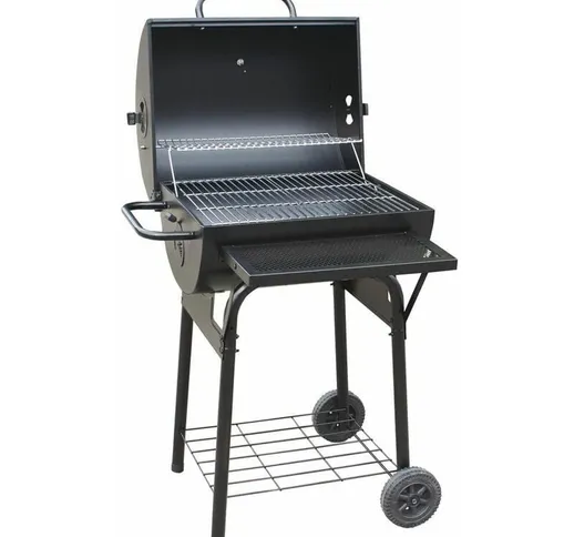 Lifegarden - barbecue a carbone affumicatore modello texas in acciaio con coperchio e term...