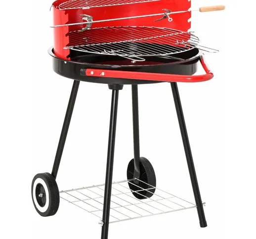 Giordanoshop - Barbecue a Carbone Carbonella con Ruote Nero e Rosso 67x51x82 cm