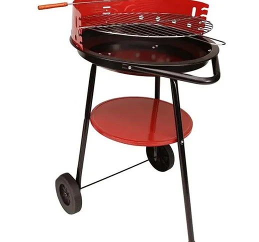 Barbecue a carbone con griglia in acciaio a carrello con ruote ripiano in metallo 74x44 cm
