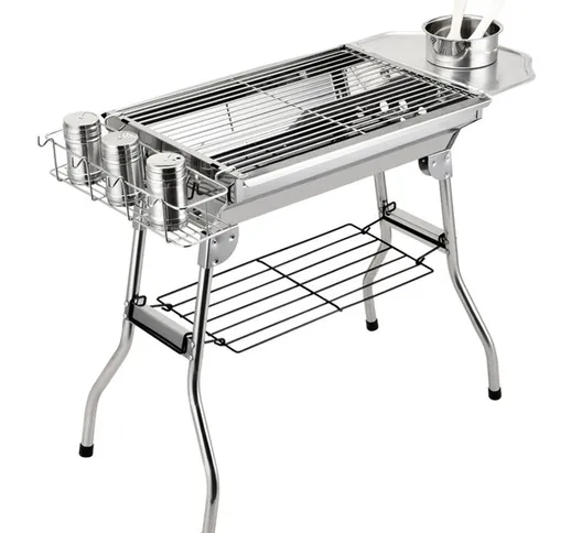 Barbecue a carbonella Barbecue Grill Outdoor Giardino Picnic Acciaio inox 63,5x57x33,5 cm