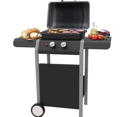 Barbecue a Gas 2 Bruciatori Griglia BBQ con Piani Laterali e Ruote Grill 5kw