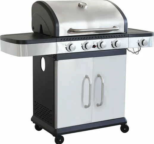 Milani Home - Barbecue a Gas In Acciaio Inox 4 Fuochi + 1 Laterale Per Esterno Giardino, P...