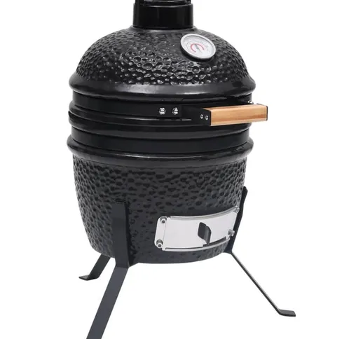 Barbecue Affumicatore 2 in 1 Kamado in Ceramica 56 cm Nero