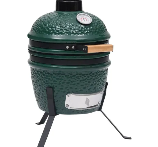 Barbecue Affumicatore 2 in 1 Kamado in Ceramica 56 cm Verde